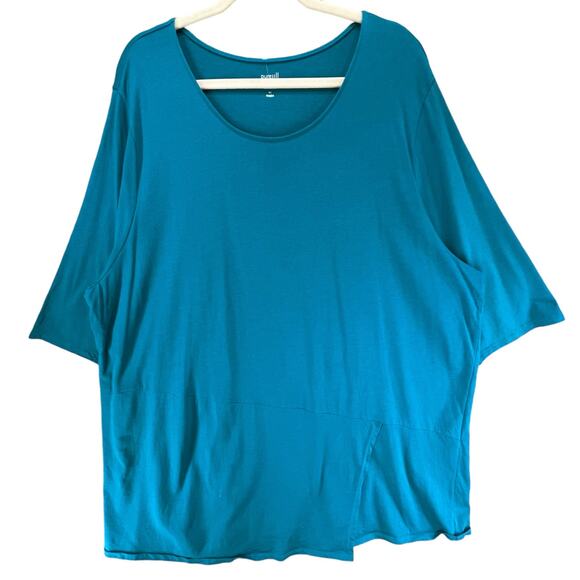 J Jill Pure Jill Wrap Tunic 4XL Teal Blue Scoop Neck 3/4 Sleeve Top Coastal Cozy - Picture 1 of 14